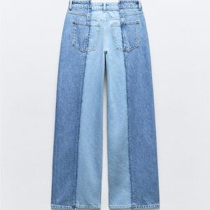 Zara Patchwork High Waist Z1975 Straight Leg Jean